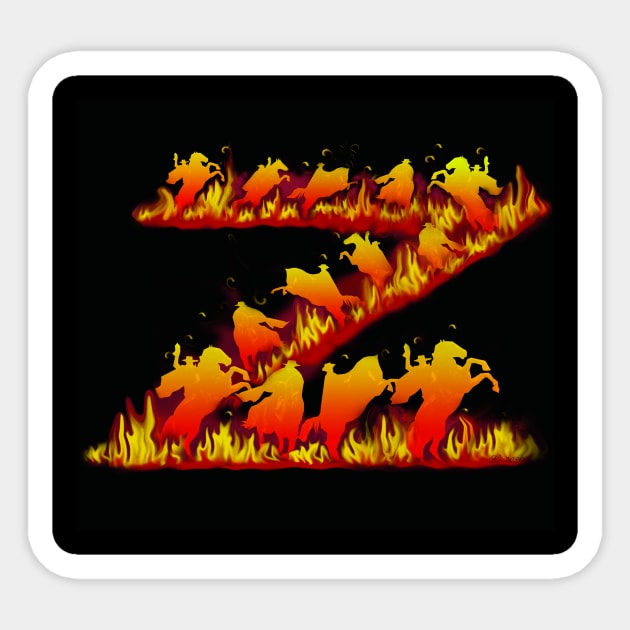 The Mark of Zorro on Fire Sticker by Louie Designs